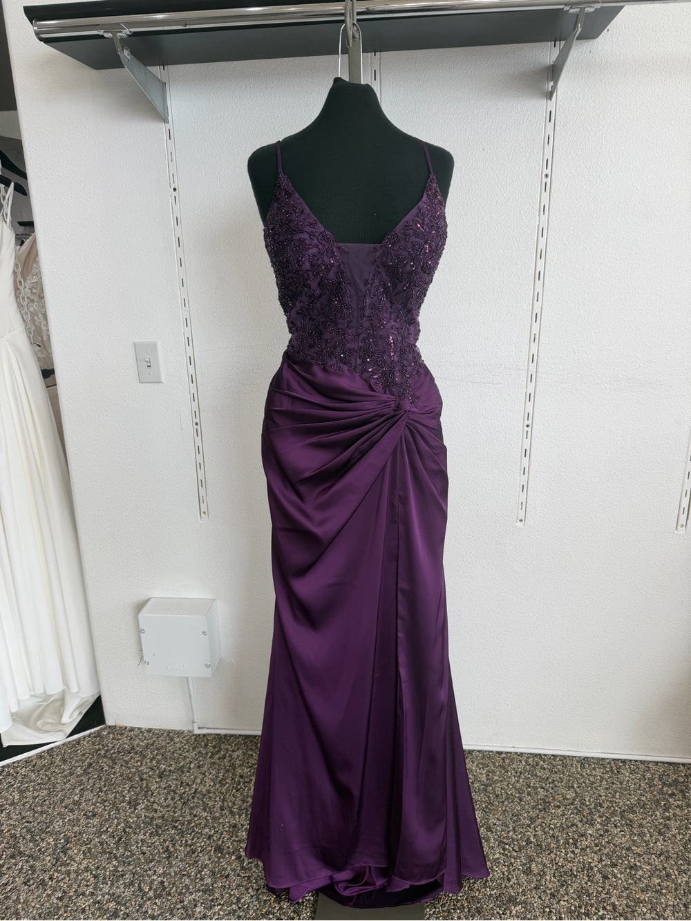 Clarisse Deep Plum Beaded Spaghetti-Strap Prom Dress 62201